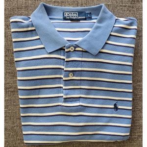 Polo Ralph Lauren Men's Blue‎ Stripe 100% Cotton Polo Shirt Size Large